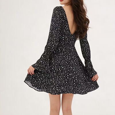 春夏法式复古波点收腰显瘦连衣裙