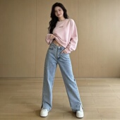 通用款 开叉高腰阔腿牛仔裤 女 2026四季 显瘦小个子直筒牛仔长裤