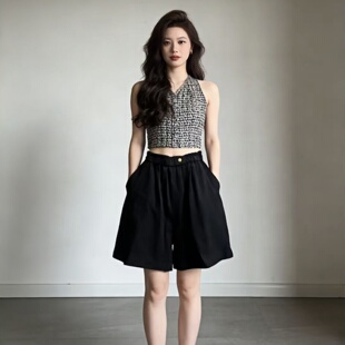 2026春夏季中性风阔腿五分裤 高腰松紧显瘦休闲短裤百搭垂感裤子