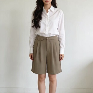 女 短裤 高腰垂感西装 阔腿中裤 休闲五分裤 百搭显瘦薄款 2026夏季