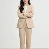 外套女 2026新款 杏色无领西装 春夏宽松休闲西服百搭廓形通勤上衣