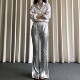 亮面垂坠感高腰显瘦酷飒风穿搭喇叭裤 女 银色阔腿裤 2026春夏季