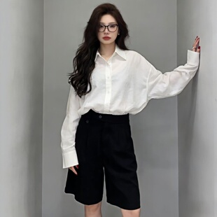 通勤百搭显瘦中裤 垂坠感A字短裤 女 2026春夏高腰双扣五分休闲裤