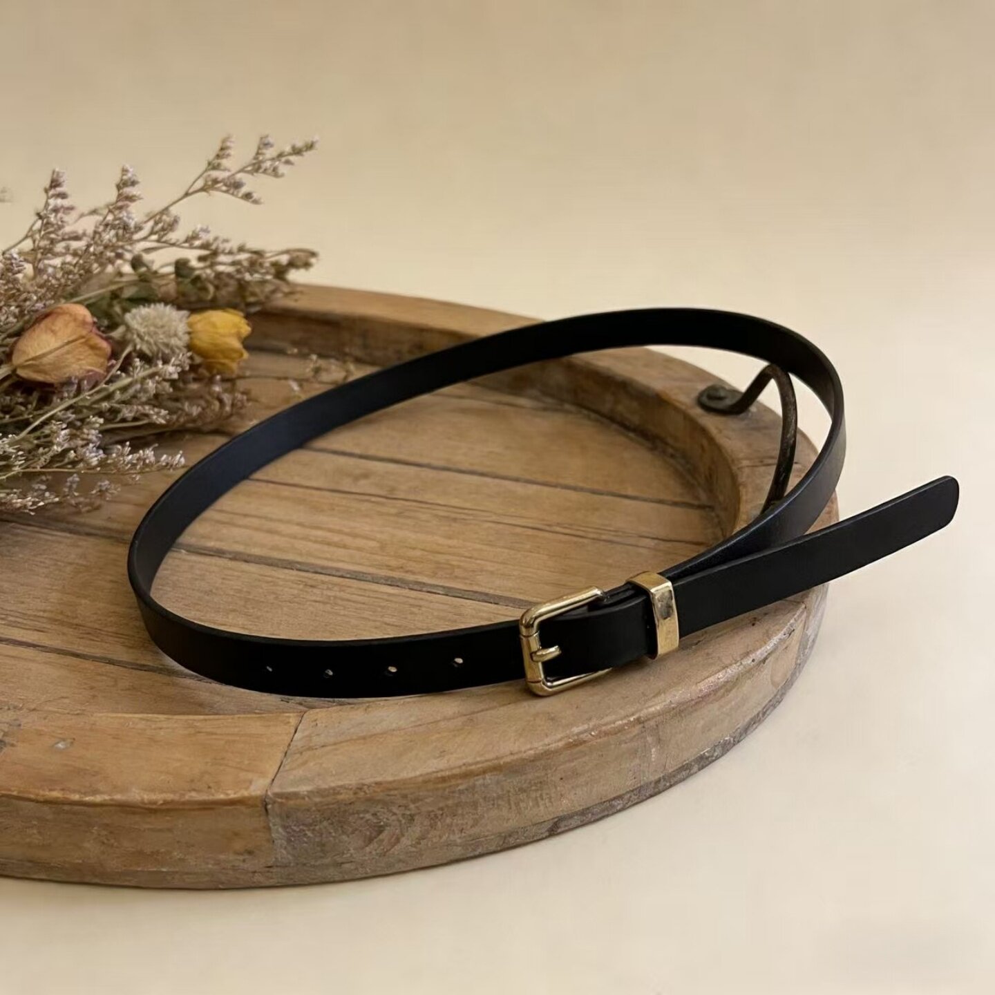 黑色细腰带女装饰连衣裙牛仔裤收腰 百搭时尚复古金色方扣PU皮带