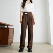 高腰松紧腰垂顺抗皱直筒宽松通勤百搭长裤 2026春秋新款 女 裤 西装