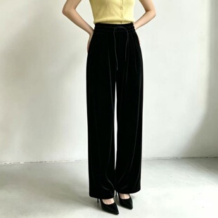 2026秋冬加厚金丝绒阔腿裤女 高腰直筒长裤垂感显瘦宽松休闲裤