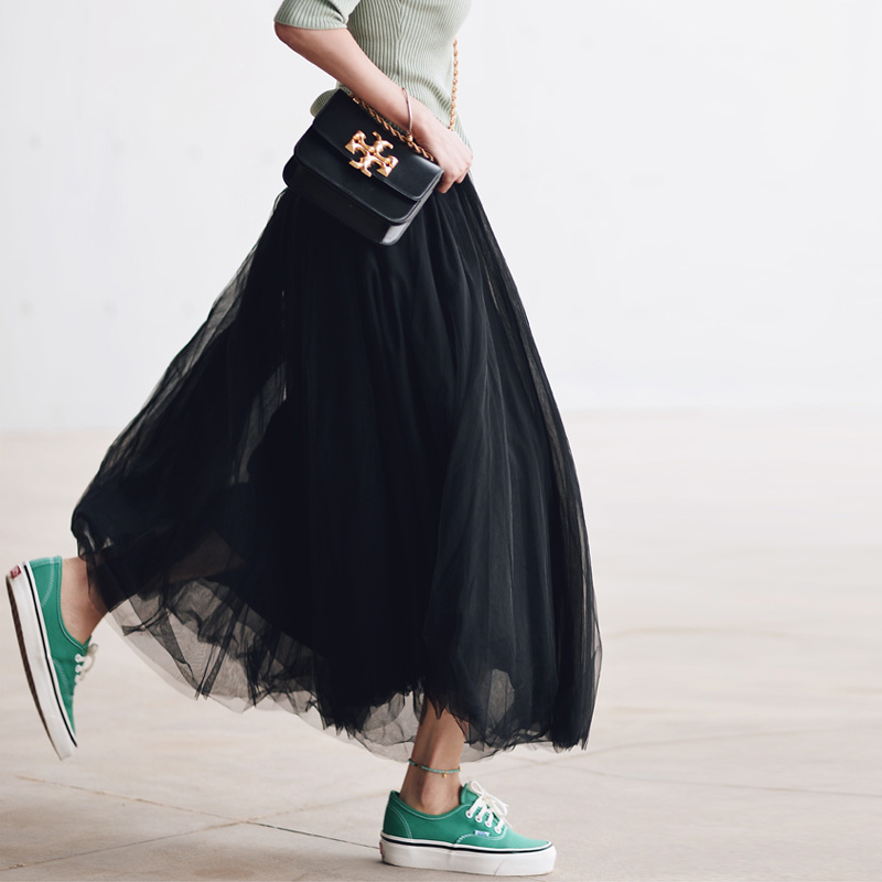 半身裙加大网纱中长款蓬蓬长