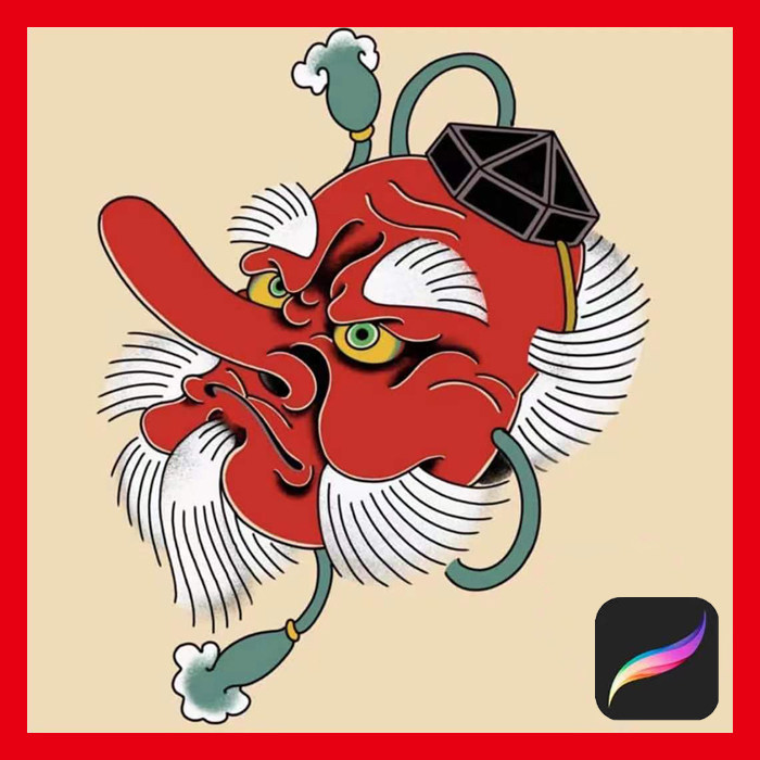 ipad procreate老传统纹身大天狗阿多福笔刷绘画软件刺青素材图案