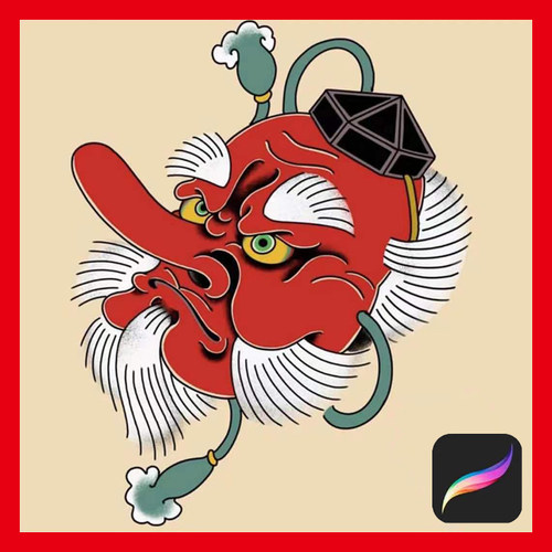 ipad procreate老传统纹身大天狗阿多福笔刷绘画软件刺青素材图案