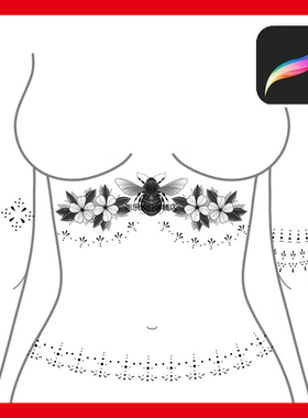 procreate纹身笔刷小清新装饰花几何绘画刺青手稿ipad设计素材