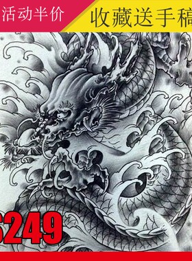 日式纹身手稿传统花臂花腿半胛满背蛇龙鹤鲤鱼图片般若图案素材