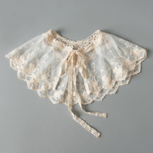 领先生蕾丝领棉线绣花小披肩蝴蝶结系带假领女外搭配裙装 饰领韩版