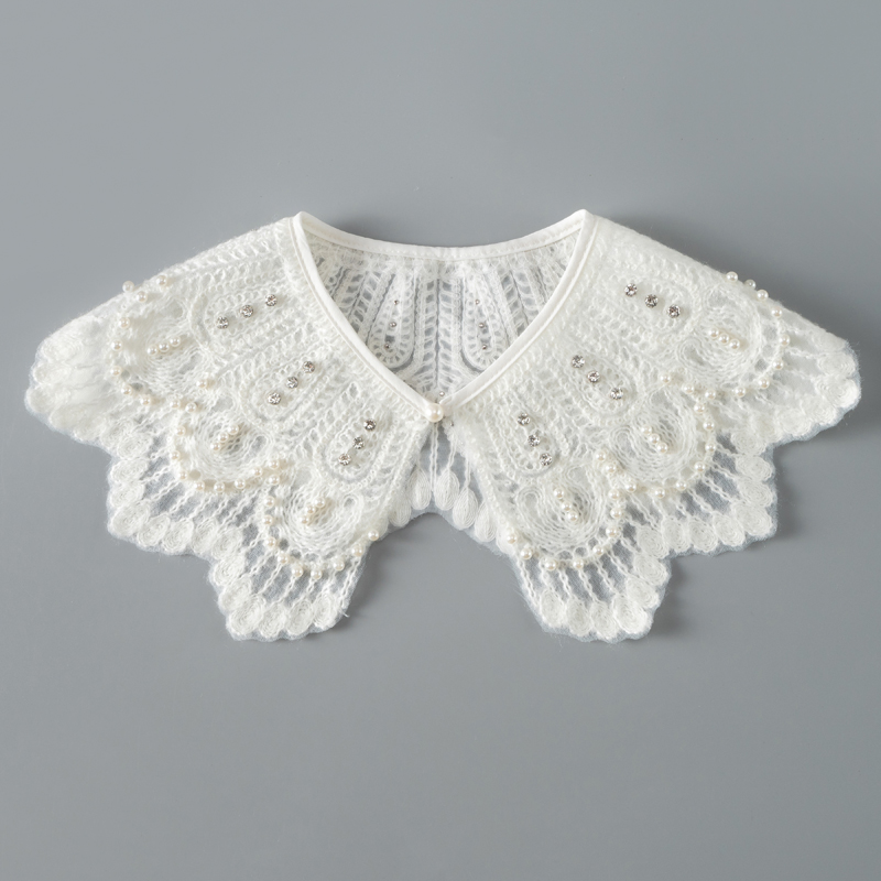 秋冬棉服假领子女毛线绣花小披肩
