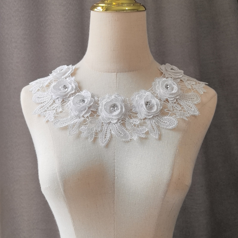 领先生diy手工钉珠领假衣领服装辅料花边领3d立体花朵水溶蕾丝领