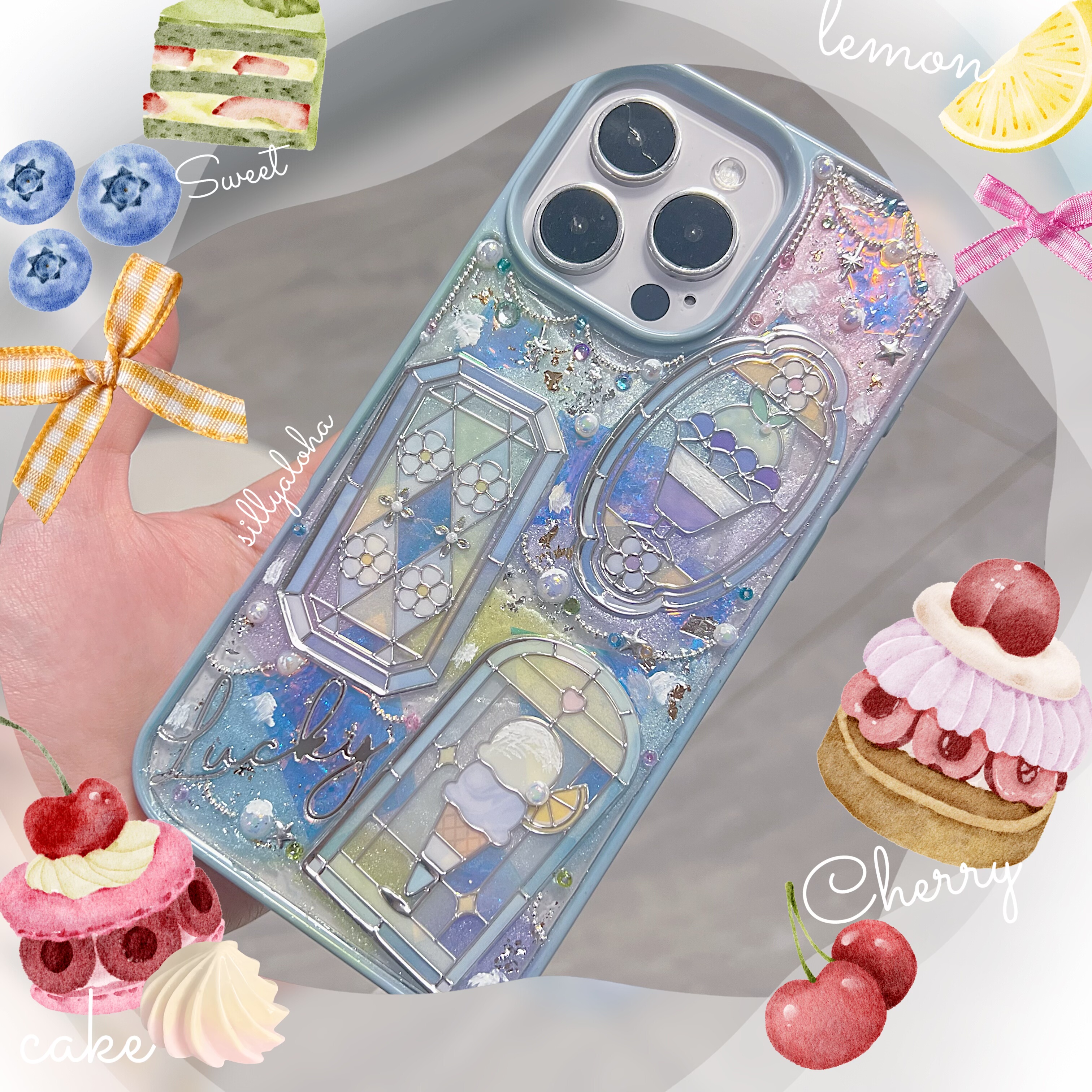 甜品窗花炫彩可爱雪糕珍珠手机壳适用于16ProMax可定制任意型号