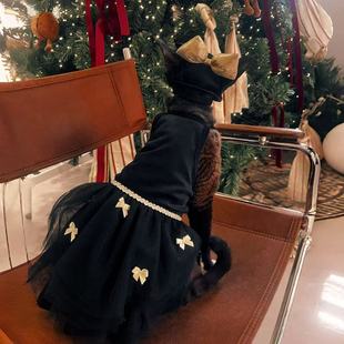 kiikoo德文猫赫本风黑色蝴蝶结网纱连衣裙宠物礼服裙仙气吊带款