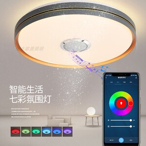 蓝牙音乐吸顶灯卧室灯led圆形客厅灯现代简约七彩房间灯中山灯具