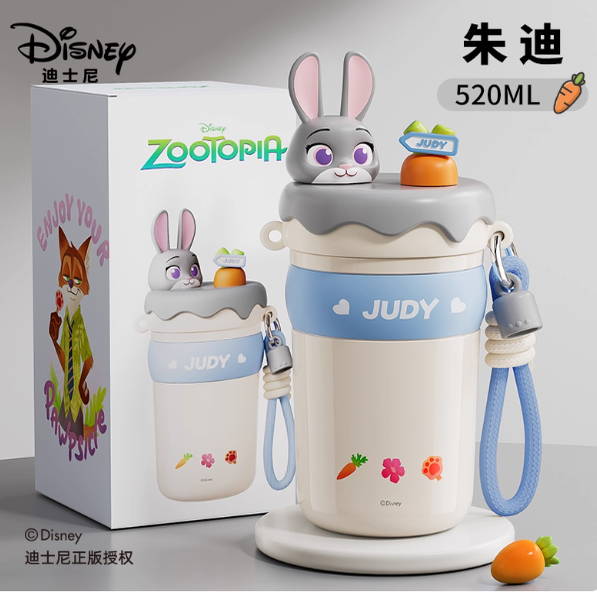 疯狂动物城联名款卡通人物尼克朱迪吸管保温杯儿童水杯520ml