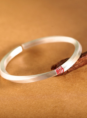 足银999纯银时尚轻奢风红色烧蓝红福字手镯首饰手环国风28克