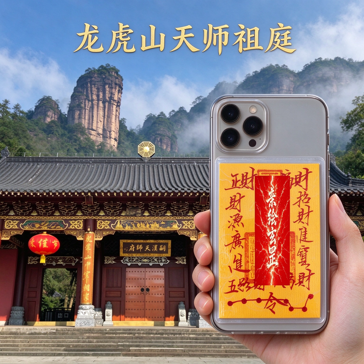 财库龙虎山天师祖庭天师府五路财神符招财护身符手机贴纸财手绘贴