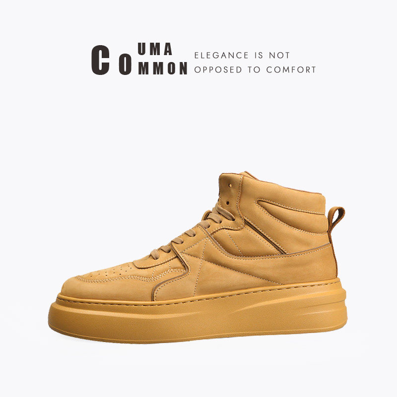 2026春款韩版休闲男鞋真皮厚底面包鞋头层牛皮空军一号高帮板鞋男