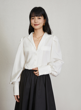 多件多折AEL法式设计感白色上衣春季通勤高级感气质长袖衬衫