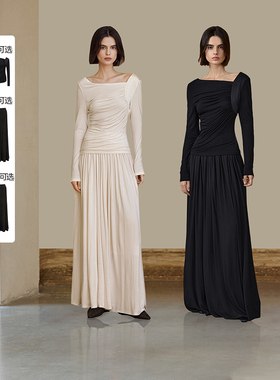 【呼呼专享】AEL原创气质收腰短袖t恤女2025套装裙法式褶皱半身裙