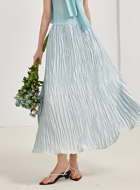 AEL法式褶皱设计感半身裙女士显瘦a字大摆伞裙