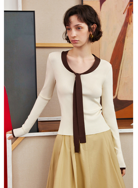 AEL原创设计感假两件领带针织衫毛衣女2025新款秋季气质拼色上衣