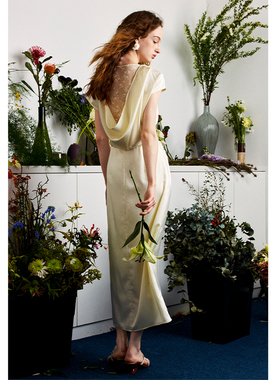 AEL法式短袖蕾丝露背连衣裙女收腰修身气质裙