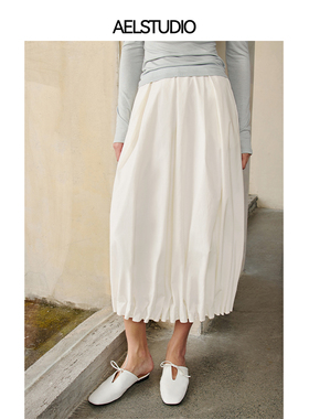 AEL原创法式气质白色半身裙女2025新款秋季款设计感优雅花苞裙