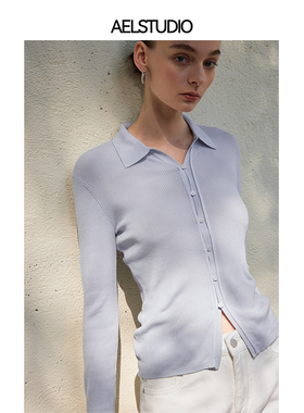 AEL原创翻领针织开衫女2025夏装新款空调衫气质修身天丝羊毛上衣