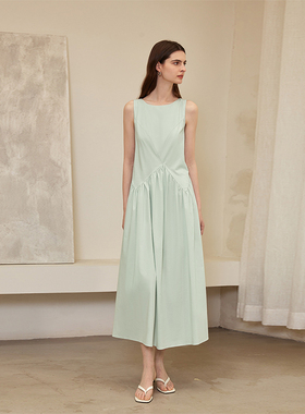 AEL原创薄荷曼波度假风海边无袖连衣裙女绿色法式沙滩背心裙子仙