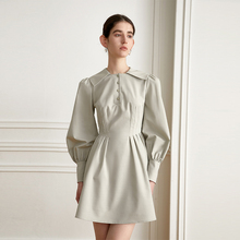 AEL原创法式轻复古早秋连衣裙2025年新款绿色通勤衬衫裙女