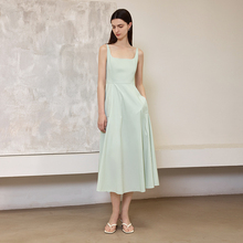 AEL原创薄荷曼波绿方领法式连衣裙2025春款气质无袖背心裙礼服裙
