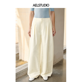 直筒西裤 女2025夏宽松高级感弯刀裤 气质高腰棉阔腿裤 AEL原创法式
