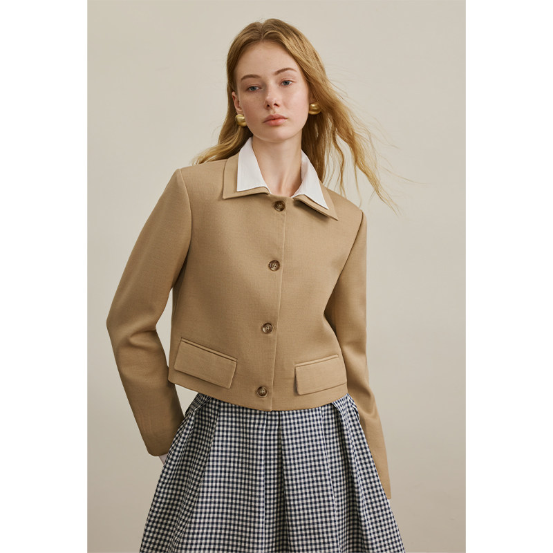 【汤曼妮粉丝专享】AEL原创假两件天丝羊毛短外套女撞色翻领上衣,女装/女士精品,短外套,淘宝优惠券,粉丝福利购,淘宝优惠卷