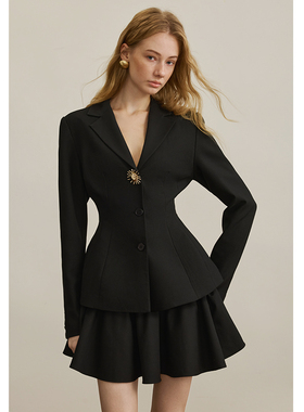 【汤曼妮粉丝专享】AEL原创天丝羊毛套装气质西装外套伞形短裙