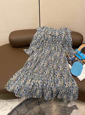 小众设计 23年款 多种穿法 定制金属丝提花碎花 荷叶边印花连衣裙