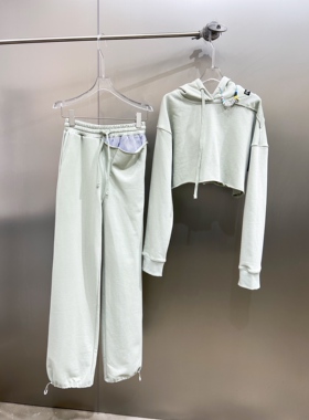 小众设计 23S 青春休闲百搭彩色串珠连帽卫衣 条纹拼接休闲裤套装