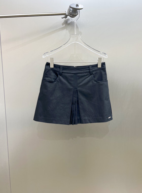 小众设计 23夏 又A又飒辣妹 金属logo牌褶皱拼接高腰迷你牛仔短裙