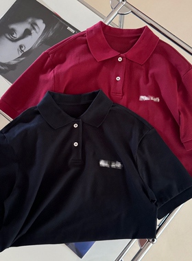 小众设计 24秋 张元英同款 青春学院风字母刺绣叠穿polo领短袖T恤