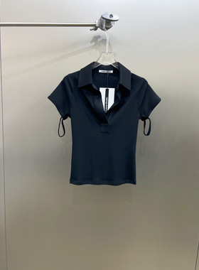 小众设计 23夏季 简约时髦辣妹 深Vpolo领螺纹修身显瘦短袖T恤女