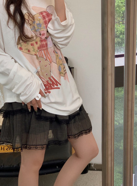 小众设计 25夏季 俏皮减龄青春 卡通字母小熊印花宽松防晒长袖T恤