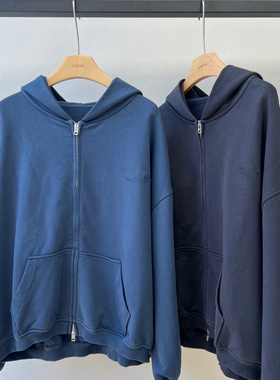 小众设计 25秋 复古街头 洗水做旧字母刺绣宽松拉链连帽卫衣外套