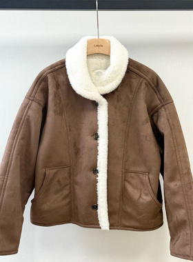 小众设计 25冬 赵露思同款 复古麂皮羊羔绒加厚皮毛一体翻领外套