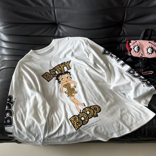 美式复古豹纹贝蒂字母长袖T恤