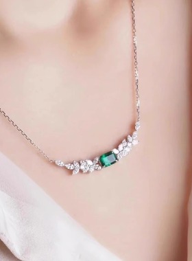 显白祖母绿S925纯银项链女高碳钻