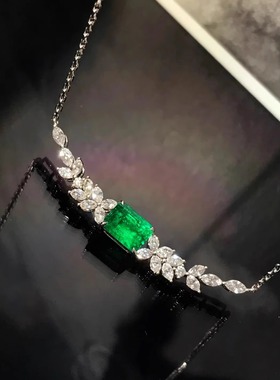 显白祖母绿S925纯银项链女高碳钻