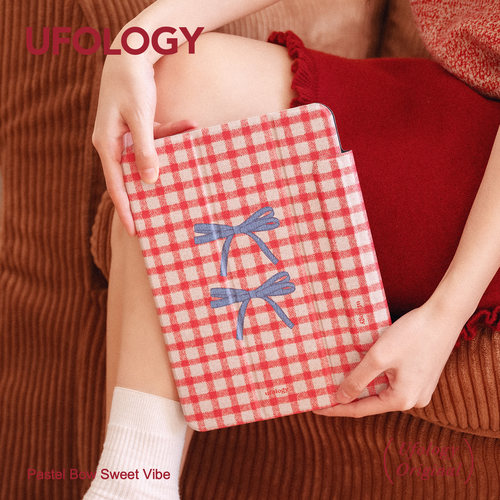 Ufology原创适用ipadair7保护壳pro11寸平板mini6/7保护套air4/5/6磁吸格纹笔槽13寸苹果8/9/10/11代蝴蝶结